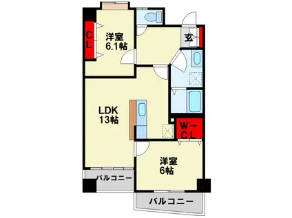 アビタシオン蒲生(2LDK/3階)の間取り写真