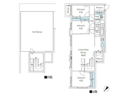 CREATIF学芸大学(3LDK/4階)の間取り写真