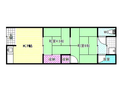 奥谷文化(2DK/2階)の間取り写真