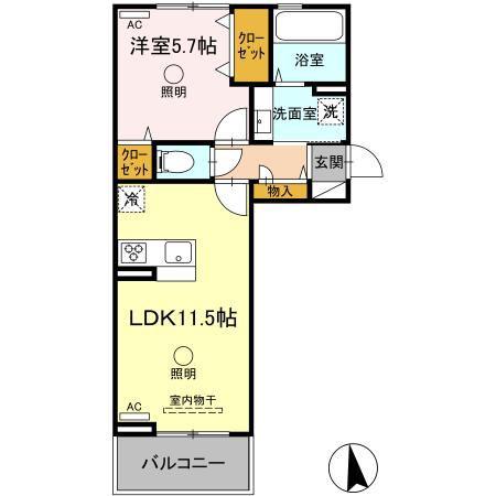 サニーフラット松江(1LDK/3階)の間取り写真