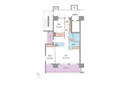 レジデンス岩国駅東(2LDK/12階)の間取り写真