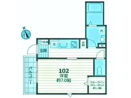 東急東横線 学芸大学駅 徒歩10分 3階建 築4年(1K/1階)の間取り写真