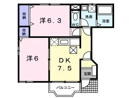 アンバローズ(2DK/1階)の間取り写真