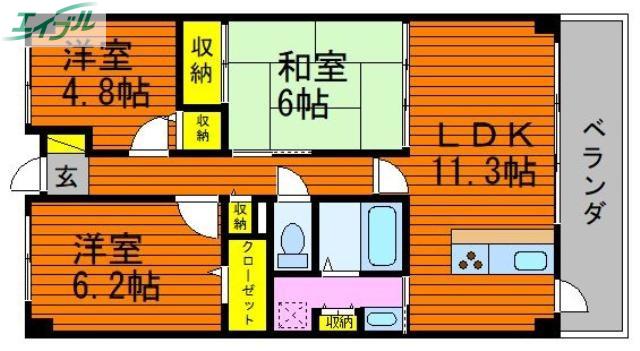 ホーフパルク(3LDK/5階)の間取り写真
