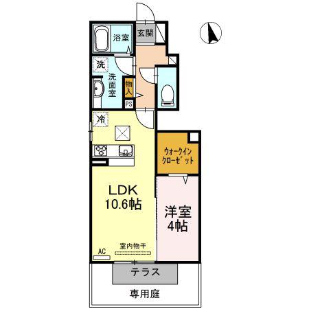 フェルマータA棟(1LDK/1階)の間取り写真