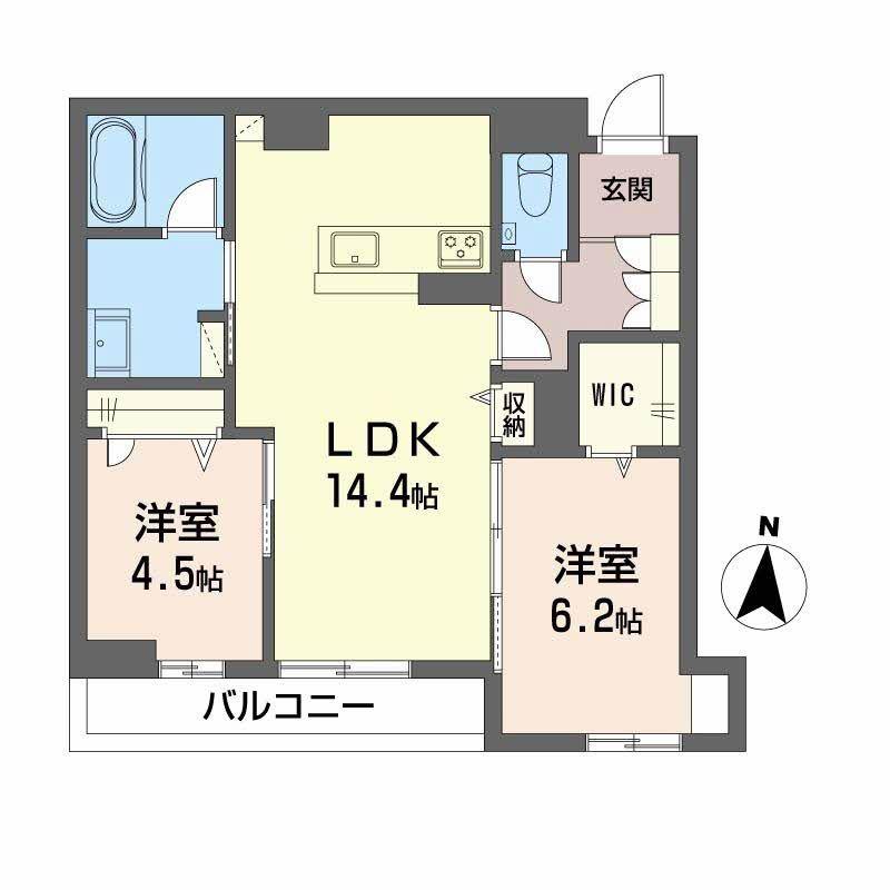 WITHPLUS上熊本駅前(2LDK/2階)の間取り写真
