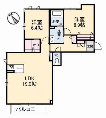 グランベレオ引野(2LDK/2階)の間取り写真