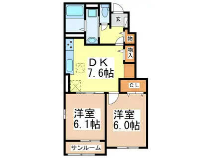 REIWA II(2DK/1階)の間取り写真