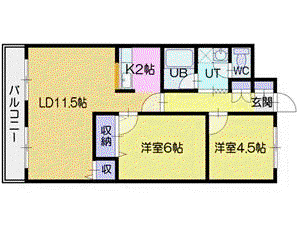 文京台グレースハイツ(2LDK/4階)の間取り写真