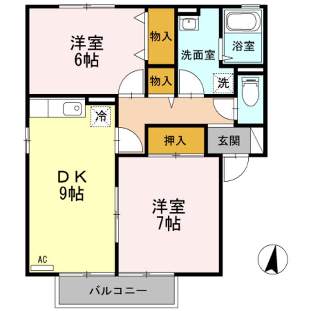 カマラード牡丹山A棟(2DK/2階)の間取り写真