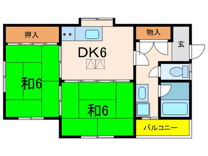 パインヒルII(2DK/2階)の間取り写真