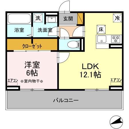 グランテージ海神I(1LDK/1階)の間取り写真