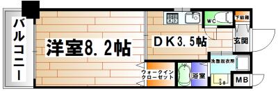 THREE DEER(1DK/6階)の間取り写真