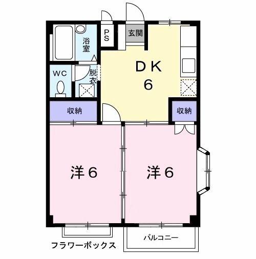 パレラフォーレ(2DK/2階)の間取り写真