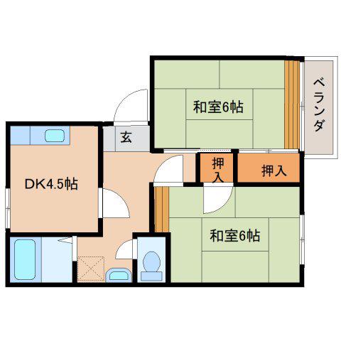 ファミール日立B(2DK/2階)の間取り写真