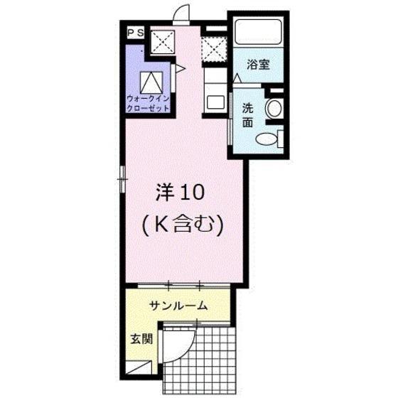 ヒルサイドK(ワンルーム/1階)の間取り写真