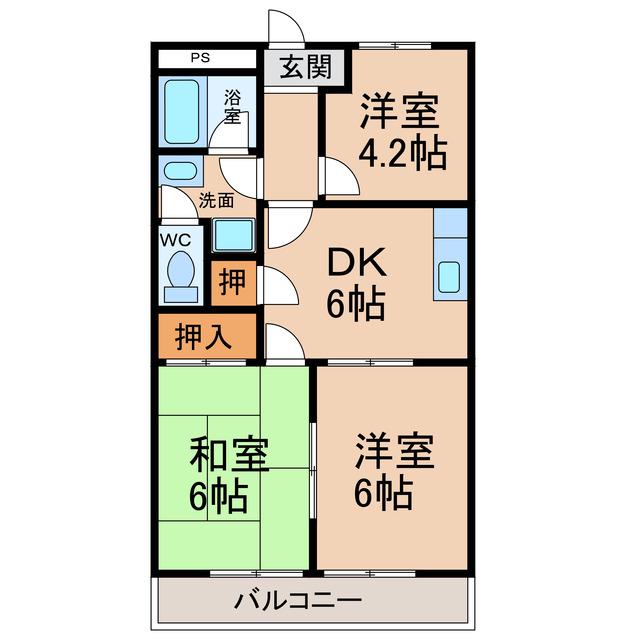 コーポ一会(3DK/2階)の間取り写真