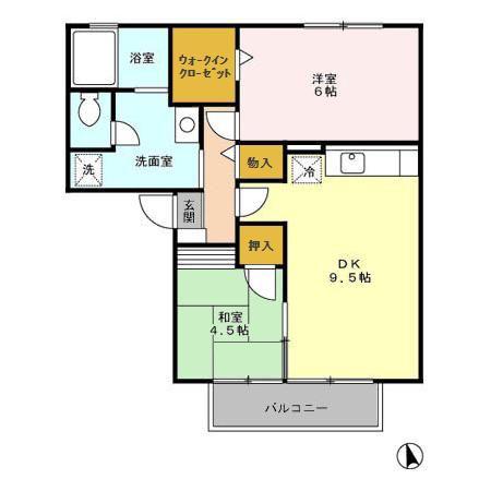 コスモパークB(2DK/2階)の間取り写真