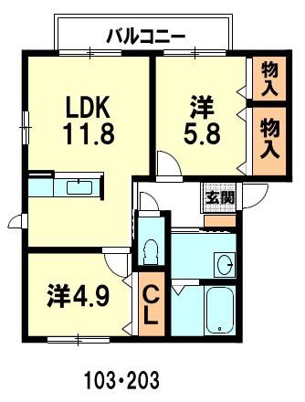 スピアーノ(2LDK/2階)の間取り写真