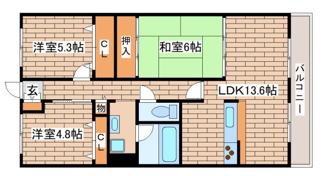 コープ野村高取台(3LDK/1階)の間取り写真