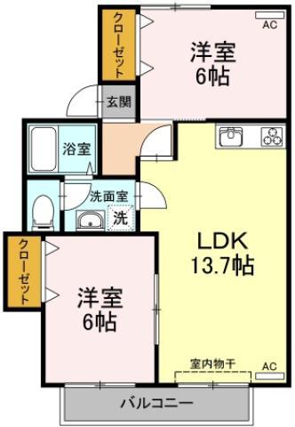 セジュール園木 A棟(2LDK/1階)の間取り写真