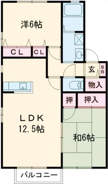 エスポワール鈴鹿B棟(2LDK/2階)の間取り写真