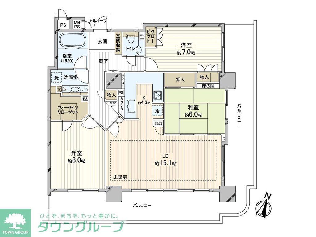ライオンズステージ府中シティタワー(3LDK/30階)の間取り写真
