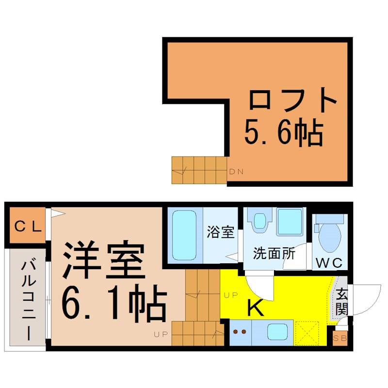 ハーモニーテラス上名古屋(1K/2階)の間取り写真