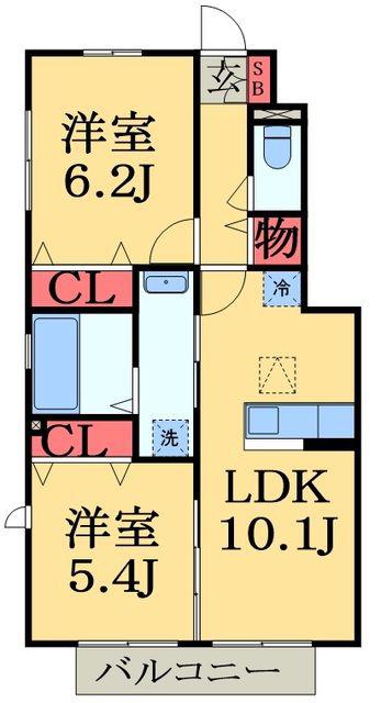パークレジーナ B(2LDK/1階)の間取り写真