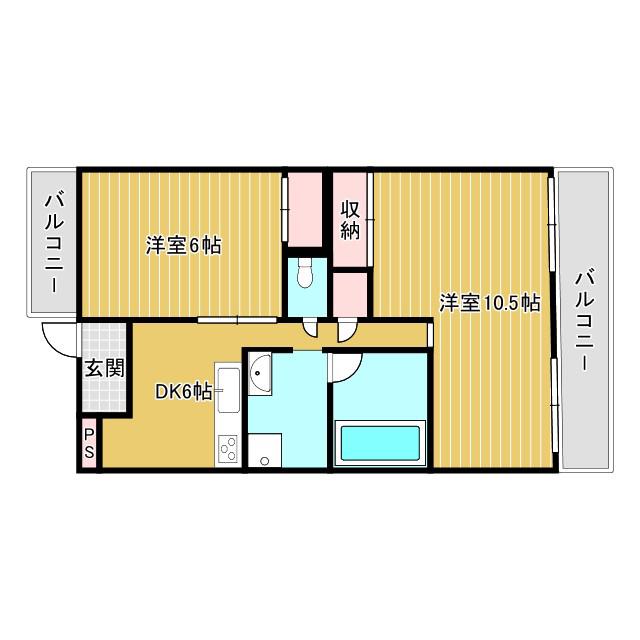 コーポ南生駒(2DK/3階)の間取り写真
