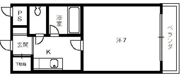 ムー1番館(1K/4階)の間取り写真