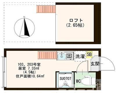 ハーモニーテラス幸町(ワンルーム/2階)の間取り写真