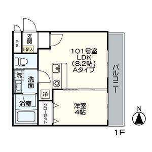 SQUARE志賀本通(1LDK/3階)の間取り写真
