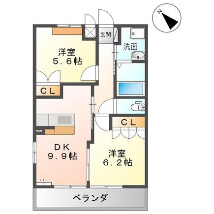 ソレイユイワネ(2DK/2階)の間取り写真