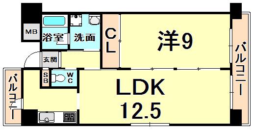 アーバネックス尼崎東難波(1LDK/4階)の間取り写真