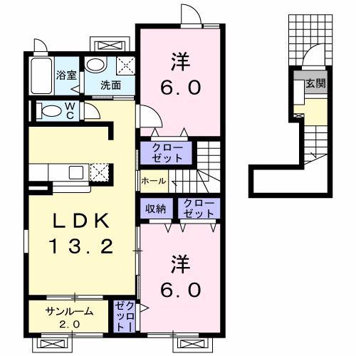 セントラル ハーモニーI(2LDK/2階)の間取り写真