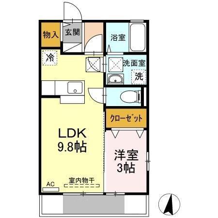 ユイール B棟(1LDK/1階)の間取り写真