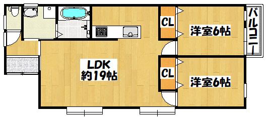 LIEN CREST高柳(2LDK/2階)の間取り写真