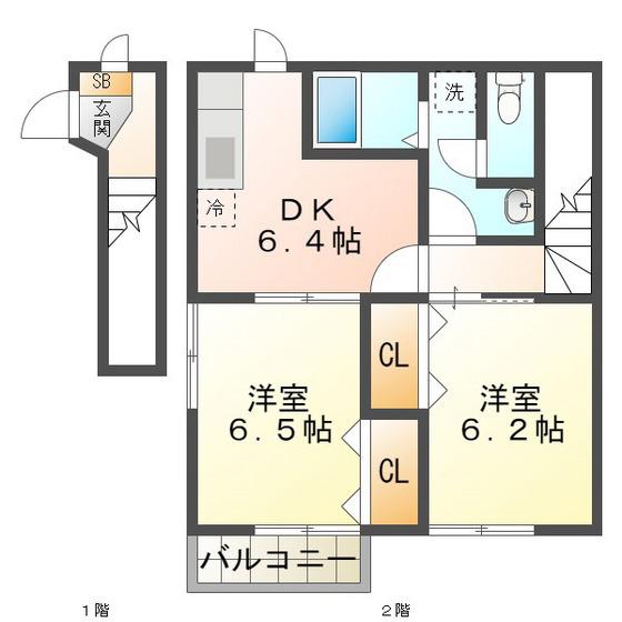 メゾンドヴォーA(2DK/2階)の間取り写真