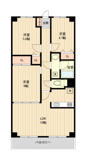 パルティール茂呂(3LDK/1階)の間取り写真