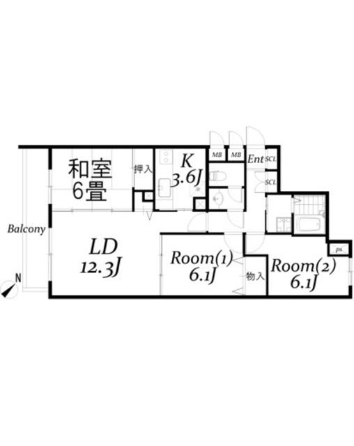 ヴィラージュ西荻(3LDK/1階)の間取り写真