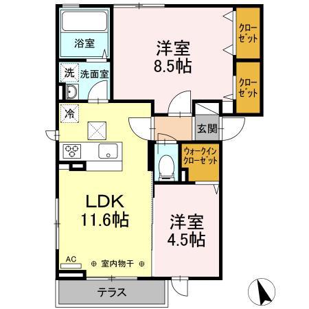 アベニール一番町(2LDK/1階)の間取り写真