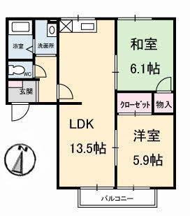 イーストパーク坂本(2LDK/1階)の間取り写真
