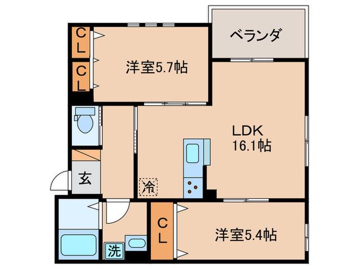BELLE ARCHE(2LDK/2階)の間取り写真