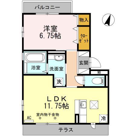 ロイヤルティアラV・VIVI(1LDK/1階)の間取り写真