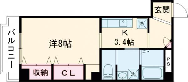 クオリア上街 鷹城館(1K/2階)の間取り写真