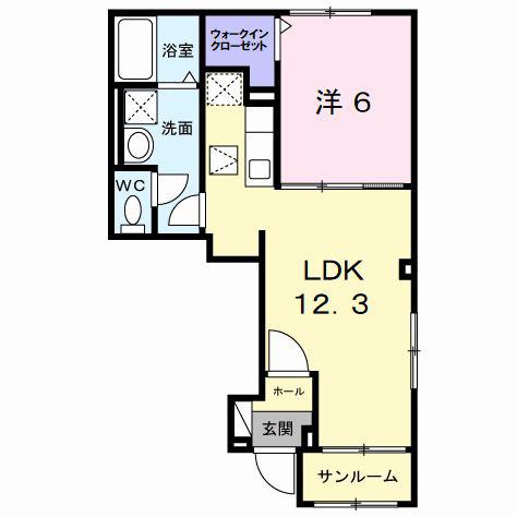 ラ・ポーズ葛原(1LDK/1階)の間取り写真