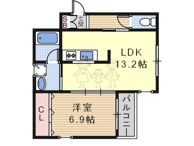 ＪＲ関西本線 東部市場前駅 徒歩12分 3階建 築4年(1LDK/1階)の間取り写真