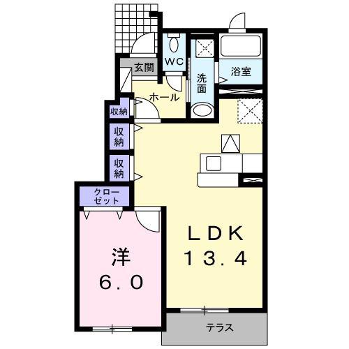 グランディールC(1LDK/1階)の間取り写真