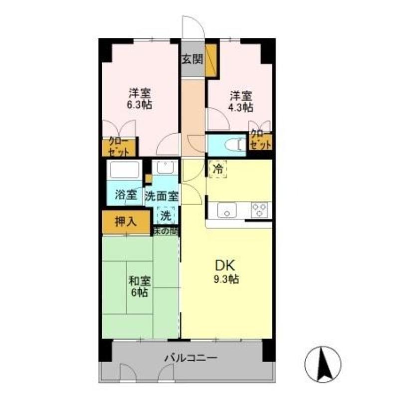 ハイラーク高崎(3DK/4階)の間取り写真